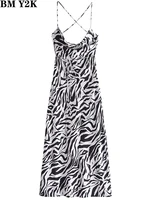 bm y2k robe sexy women 2022 fashion zebra printed summer midi dress vintage backless thin straps female dresses vestidos mujer