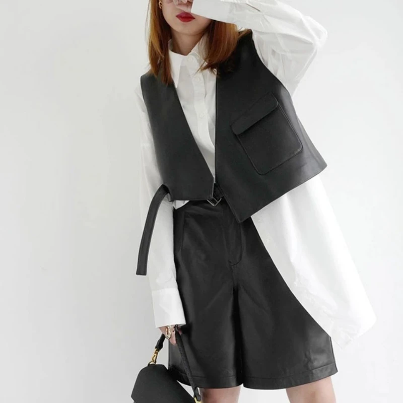 

Женский новый жилет из искусственной кожи, Женский узкий Элегантный жакет трапециевидной формы с V-образным вырезом для вечерние и клубов, ж...