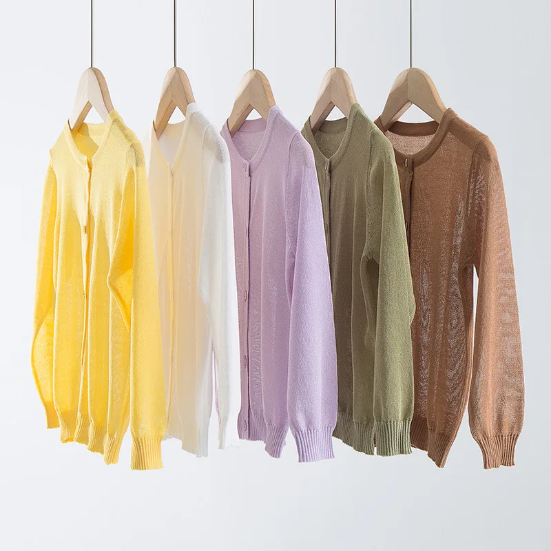

Summer 2023 New Boys Girls Knitted Sweater Coat Long Sleeve Thin Cool Cardigan Kids Sun-proof Clothing Teenage Children Outwear