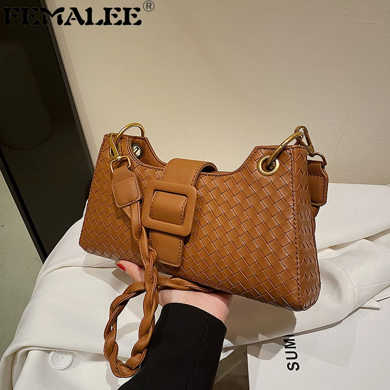

Winter Woven Underarm Bag Casual Women Shoulder Bags Travel Armpit Shopping Pouch Phone Pouch Buckle Lock Female Handbag Clutch