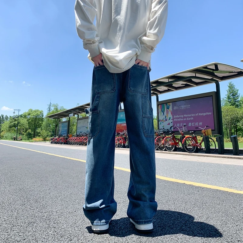 Мужские мешковатые джинсы Y2K в Корейском стиле с эластичным поясом прямые на