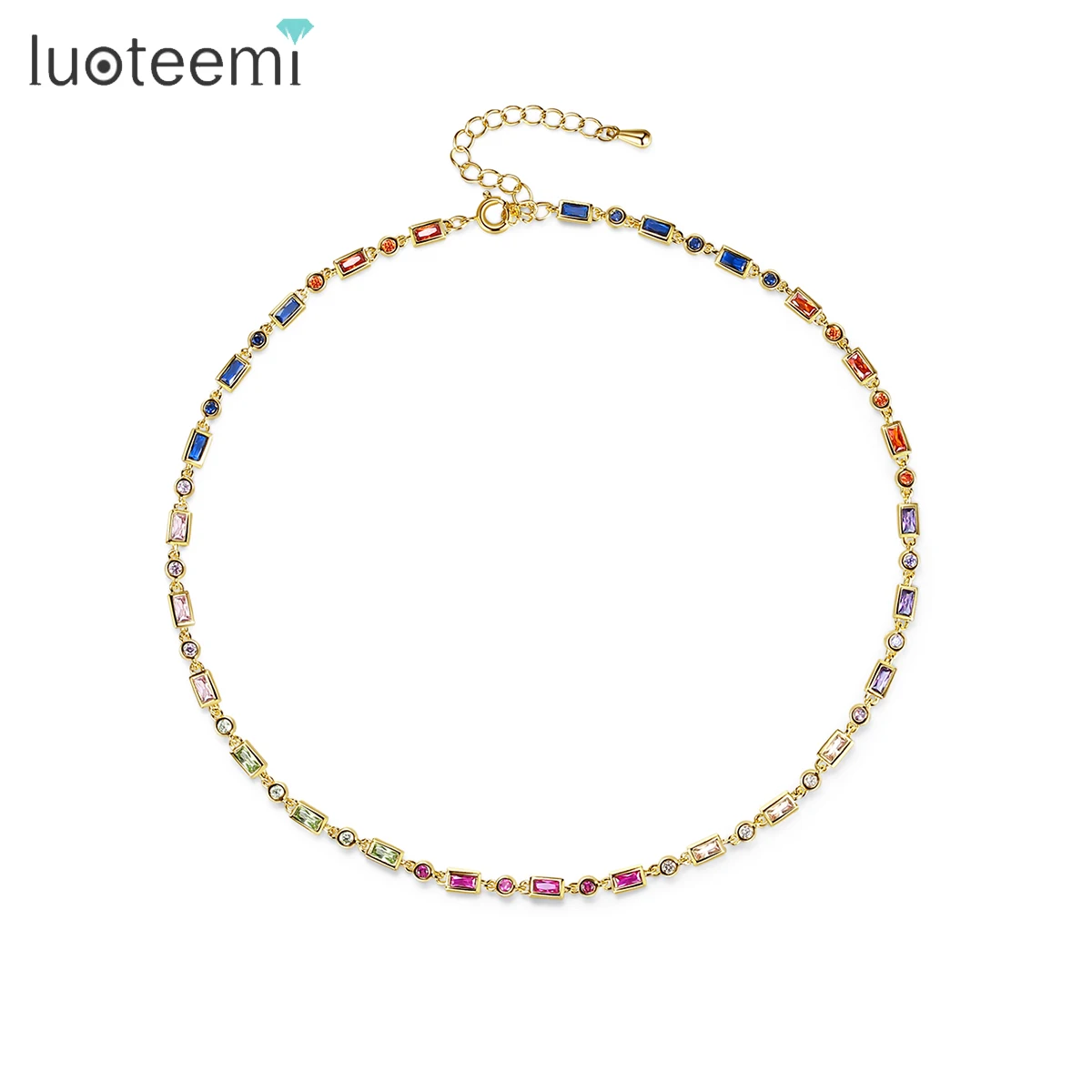 

LUOTEEMI Free Shipping Long Hip Hop Tennis Necklace for Women Multiple Rainbow Color Tennis Chain Collier Femme Wholesale Items