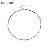 luoteemi free shipping long hip hop tennis necklace for women multiple rainbow color tennis chain collier femme wholesale items