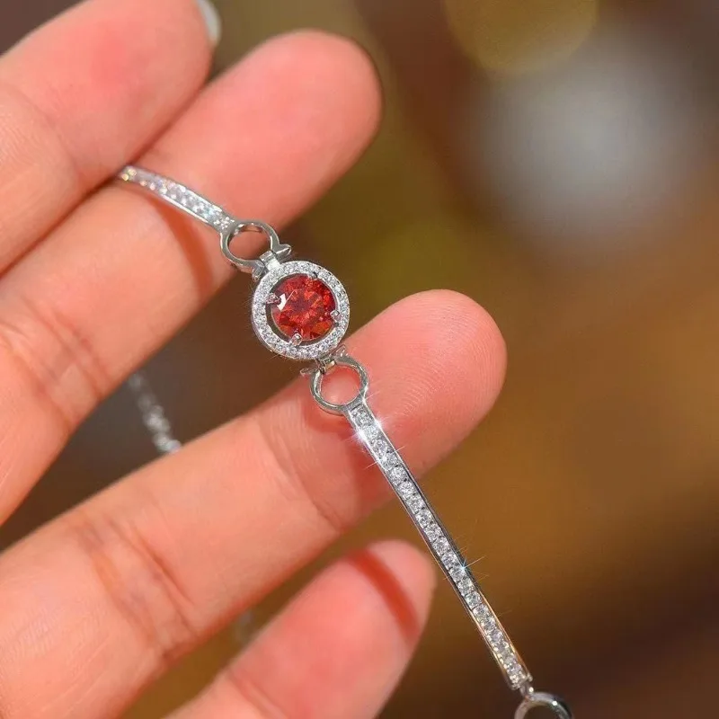 Фото SACE GEMS GRA сертифицированный D VVS1 красный муассанит браслет для женщин модные вечерние украшения из стерлингового серебра 925 пробы с покрытием из белого золота №4