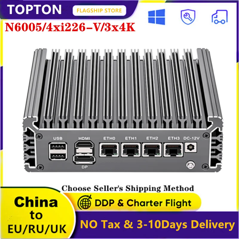 

4xIntel i226-V 2.5G LAN N6005 Soft Router N5105 Fanless Mini PC DDR4 M.2 NVMe SSD TPM2.0 Micro Firewall Appliance OPNsense ESXi