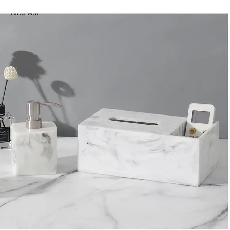 

Light Luxury Marble Texture Resin Napkins Tissue Box Holder Restaurant Living Room Accessories Wet Wipes Tissue Storage Boxes