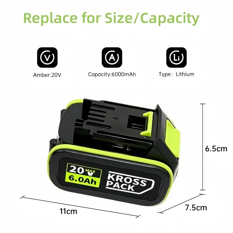 Фото Аккумулятор 20V MAX 5Pin KROSS PACK 8.0Ач для электроинструментов WORX 20V Green WU Series, литий-ионный, перезаряжаемый №4