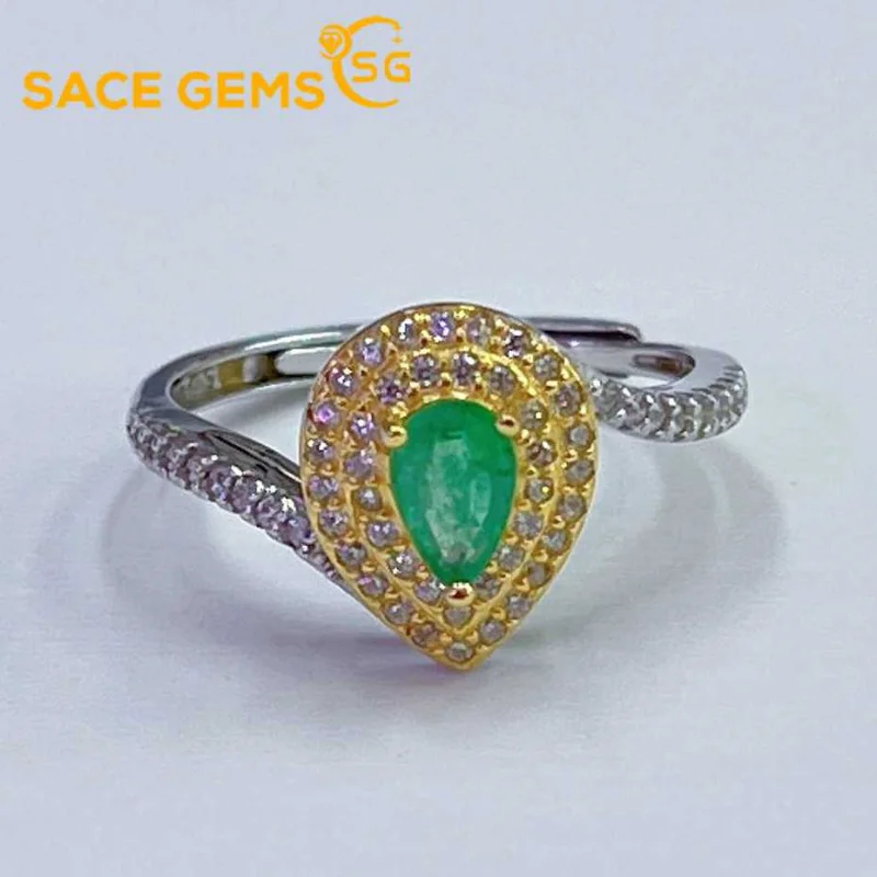 

SACE GEMS New Arrival Trend925 Sterling Silver Resizable 4*6MM Natual Emerald Rings for Women Engagement Cocktail Party Jewelry