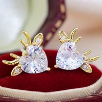 juwang france luxury little elk zircon earrings for women student sweet exquisite charm shine tiny sar studs accessories pendant