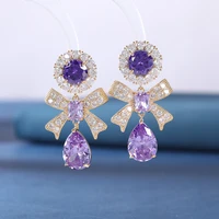 french sweet purple crystal zircon bowknot geometric mosquito coil clip on earrings without pierced earrings for women party