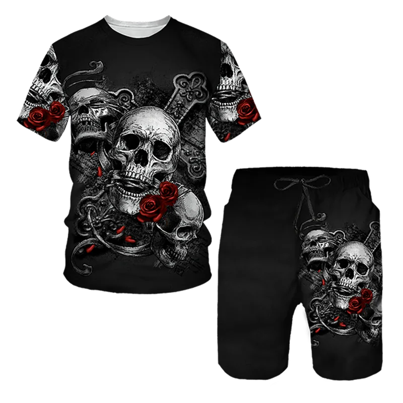 

Summer New Horror Punk Skull 3D Print Oversized T-Shirt/Crop/Set Men's Sports T-Shirt Top Men's Streetwear