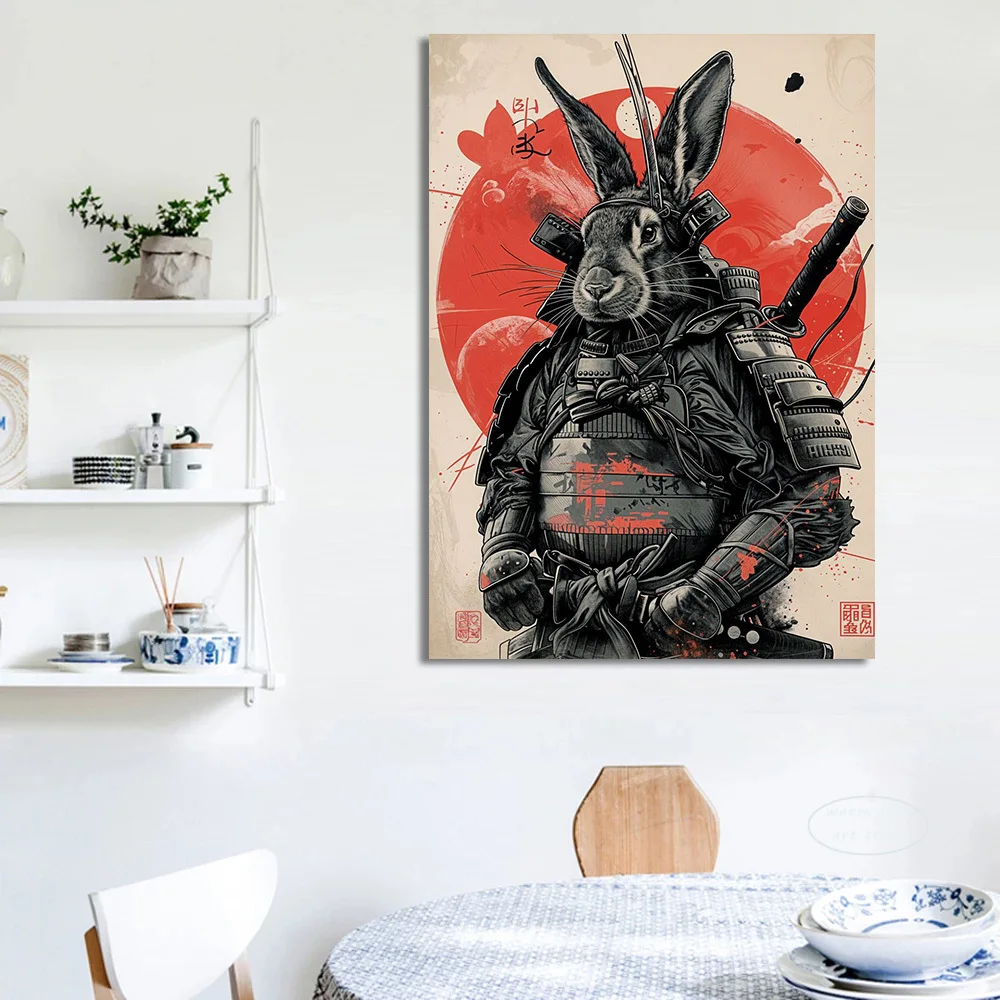 Плакаты в японском стиле с изображением самурайского кота енота панды тигра лисы