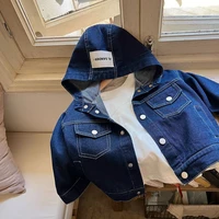 2022 autumn new unisex fashion hooded denim jackets children open line outerwear boys and girls loose casual denim coats