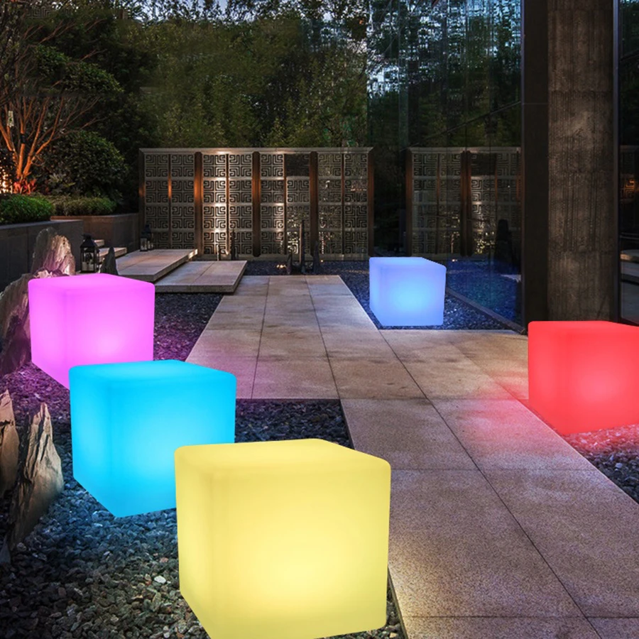 

Outdoor Glowing Cube Stool Night Light Rechargeable Cubic Seat Chair Lamp Waterproof Garden Pool Party Event Atmophere Light