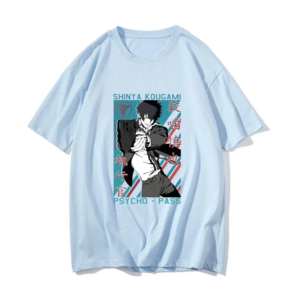 

Psycho Pass Kougami Sinya Tshirts MEN Saiko Pasu Science Fiction T Shirts 100% Cotton T-shirts Harajuku Four Seasons Anime Print