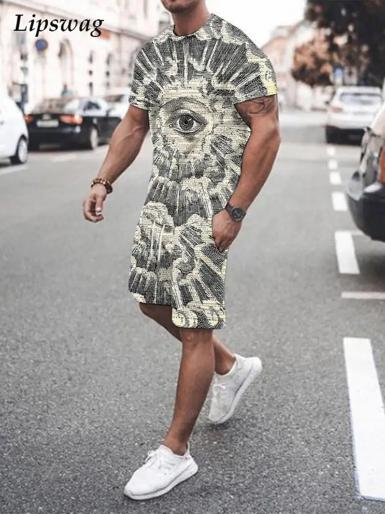 

Summer Outfits Men Casual Short Sleeve T-shirts And Shorts Suits Man Fashion Eye Printed Clothing Mens Two Piece Sets Streetwear