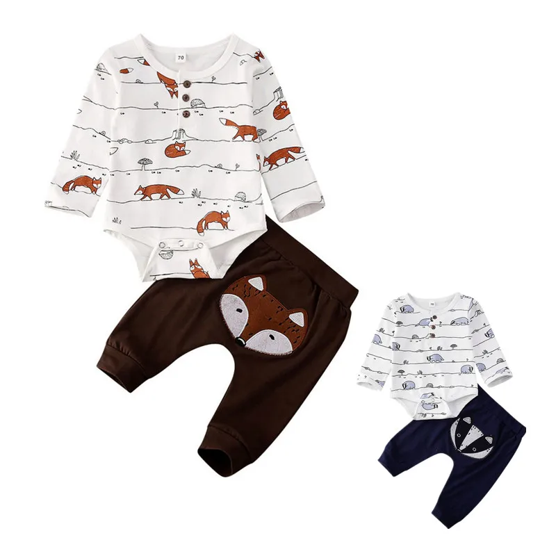 RUEWEY Pant Sets Baby Boys Clothes Infant Top and Bottom Sets for Children Fox Print Muslin Suit Baby Items Groups Clothing