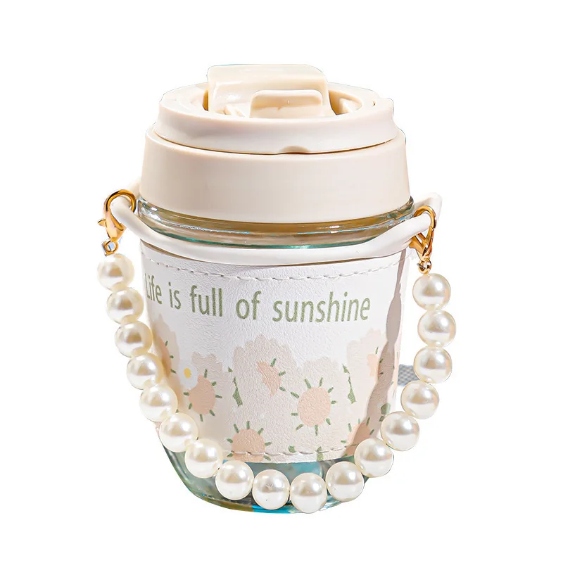 

Girl Cute High Quality Portable Bottle 400ml Glass Water Cup With Straw
