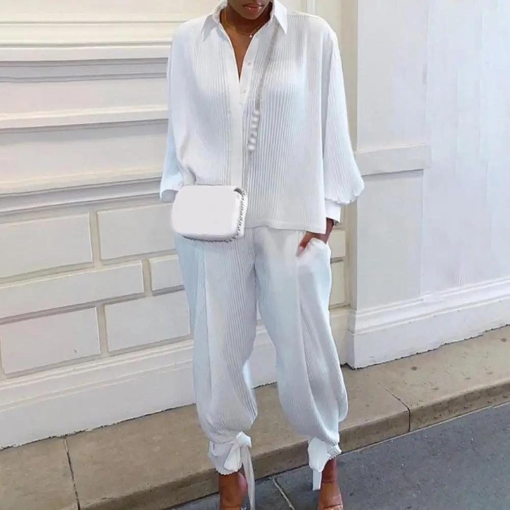 

Женский спортивный костюм из двух предметов, повседневный однотонный топ с длинным рукавом и свободные длинные брюки, 2020