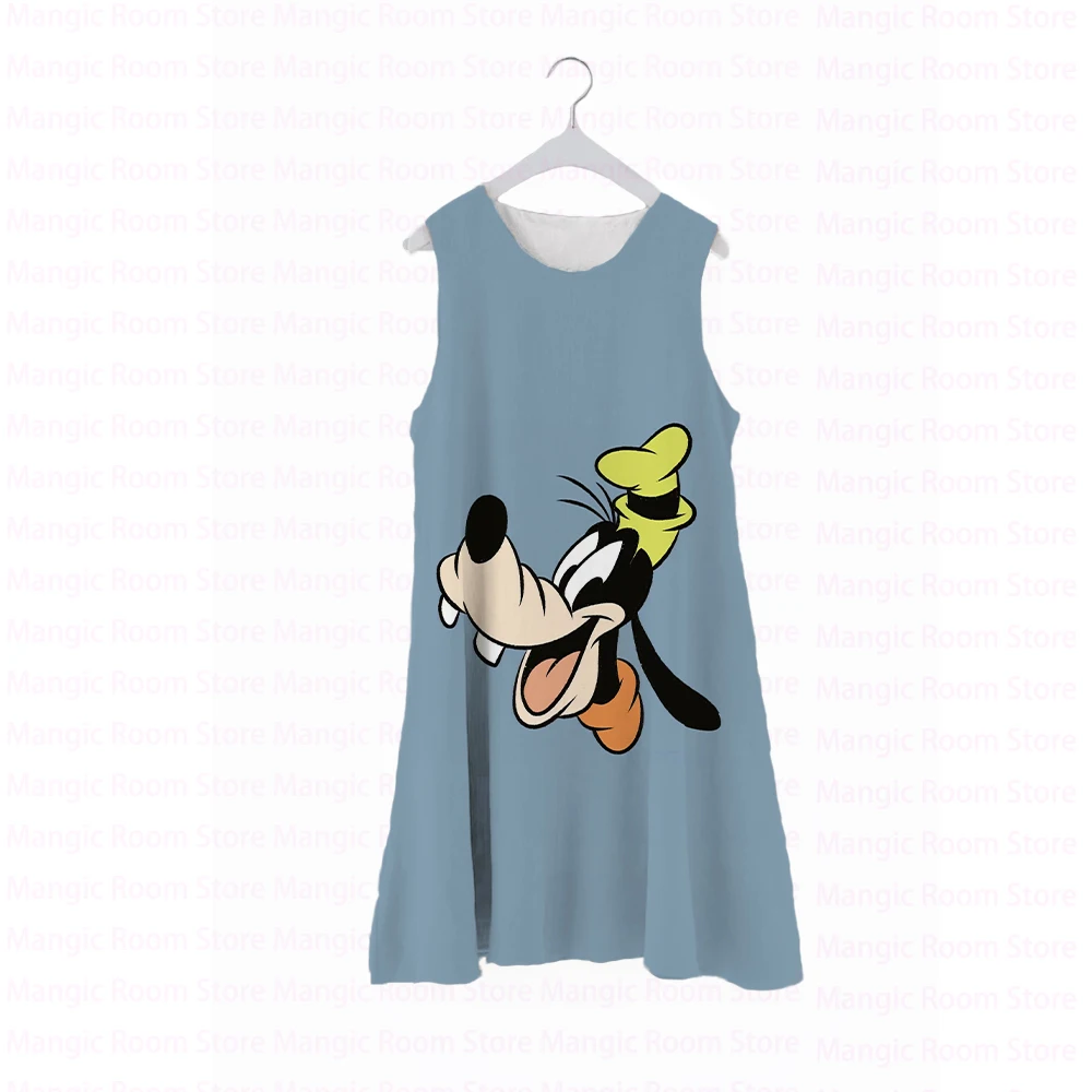 Купи Disney Goofy Cartoon Girl Round Neck Print Casual Cute Sleeveless Dress Sleeve Round Neck Cartoon Casual Top Loose Skirt за 181 рублей в магазине AliExpress