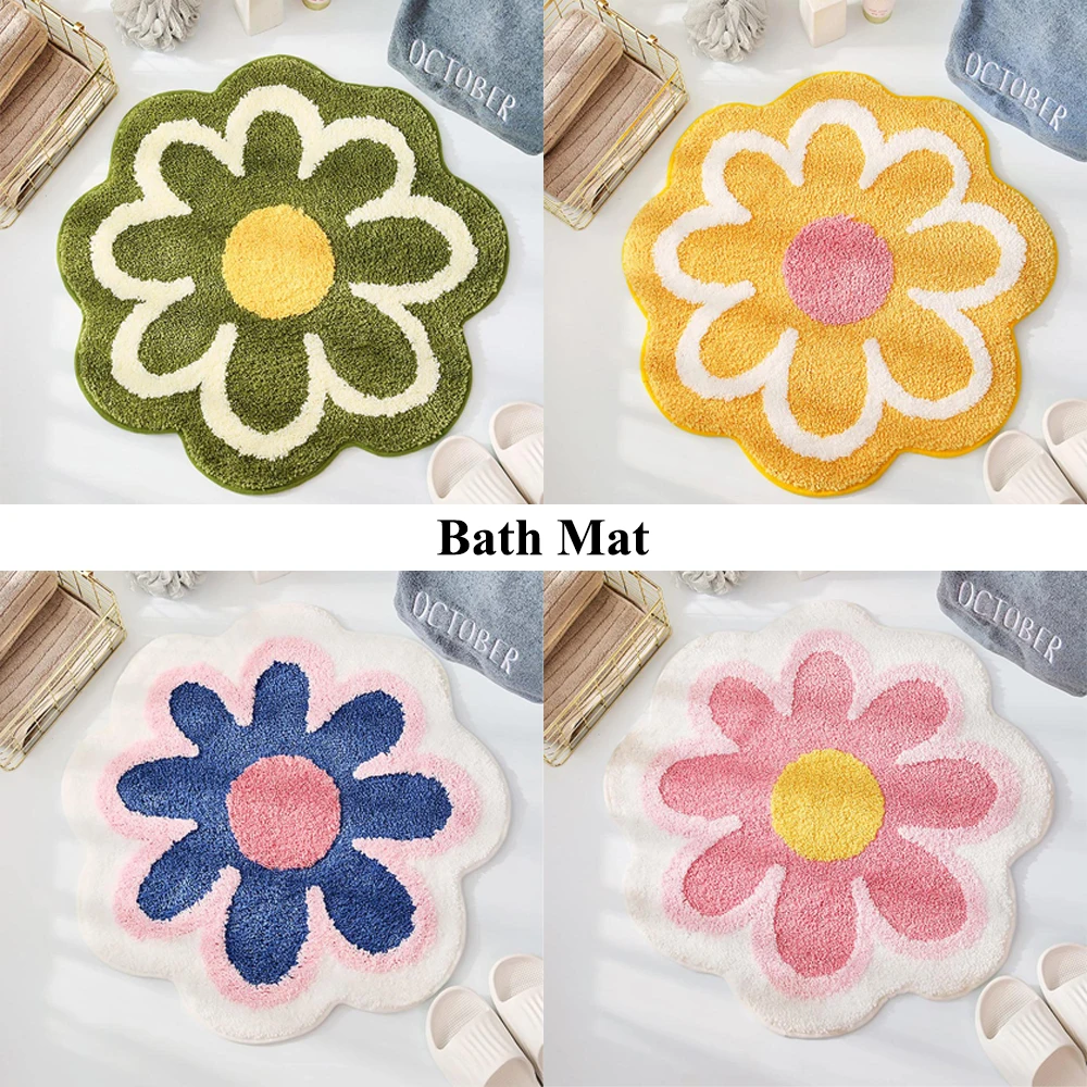 

Polyester Fiber Non-slip Bath Mat Super Absorbent Bath Mat Cute Quick Drying Flower Shape Bath Mat Soft Bathroom Rug Home Decor