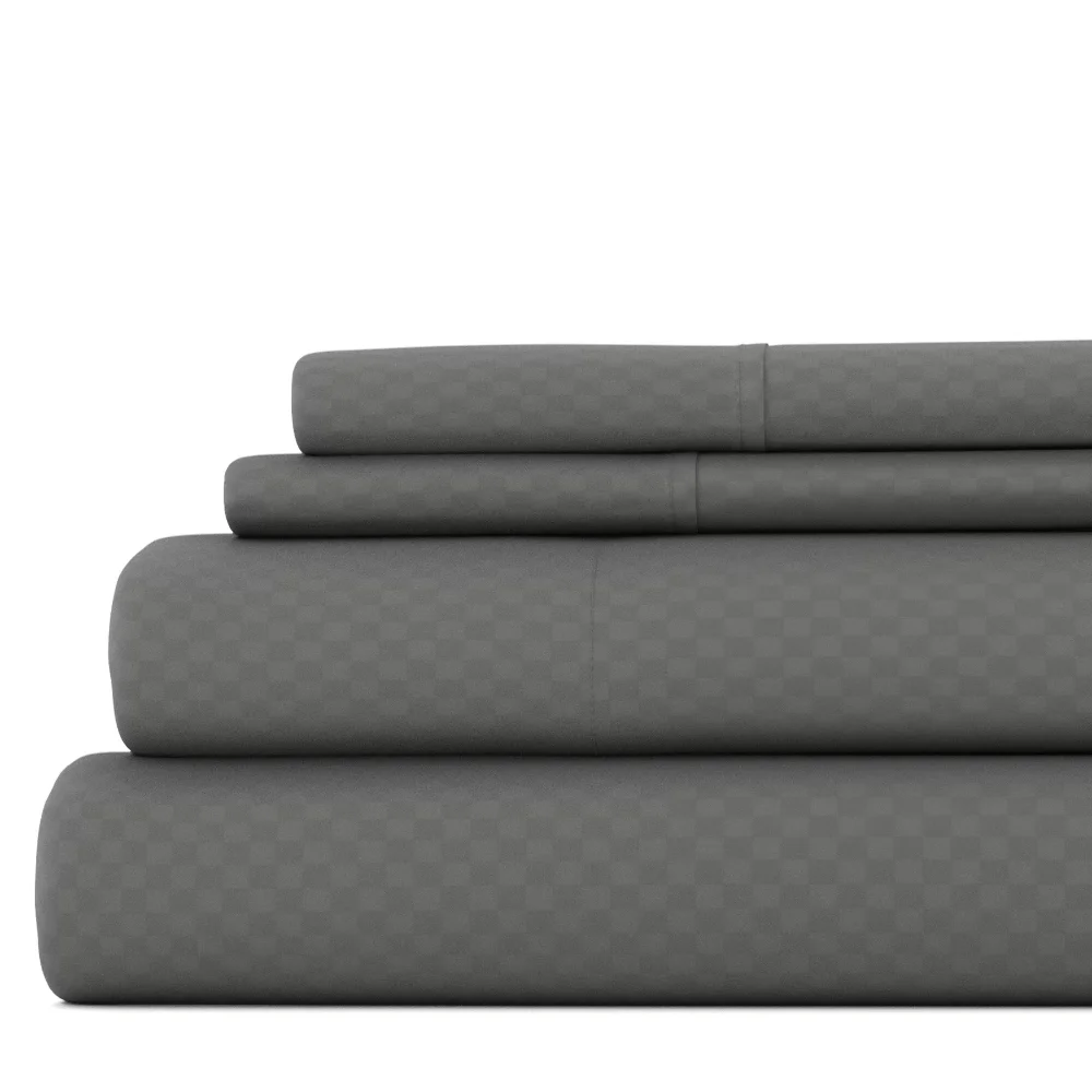 

Gray Checkered Embossed 4 Piece Microfiber Bed Sheet Set, Full, Bedding Set Comforter Bedding Sets Bedding Set Luxury