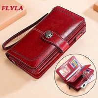 Womens Leather Wallet Large Capacity Zipper Purse Multifunctional Phone Bag Card Case Long Wallet Retro Clutch Bag For Female