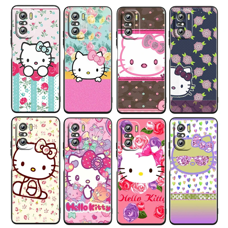 

Cute HelloKitty Anime For Xiaomi Redmi K50 K40 Gaming K30 K20 Pro 5G 10X 9T 9C 9A TPU Soft Black Phone Case Fundas Cover Coque
