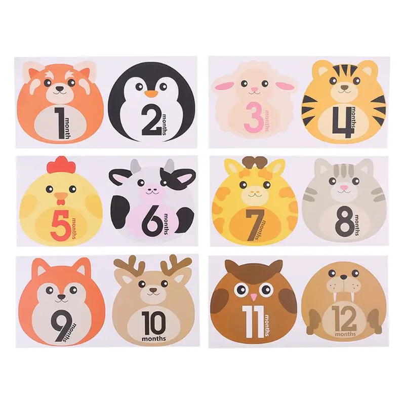 12 PCS Newborn Monthly Milestone Stickers Belly Stickers Photographic Props Design Big Day Record Photo Props