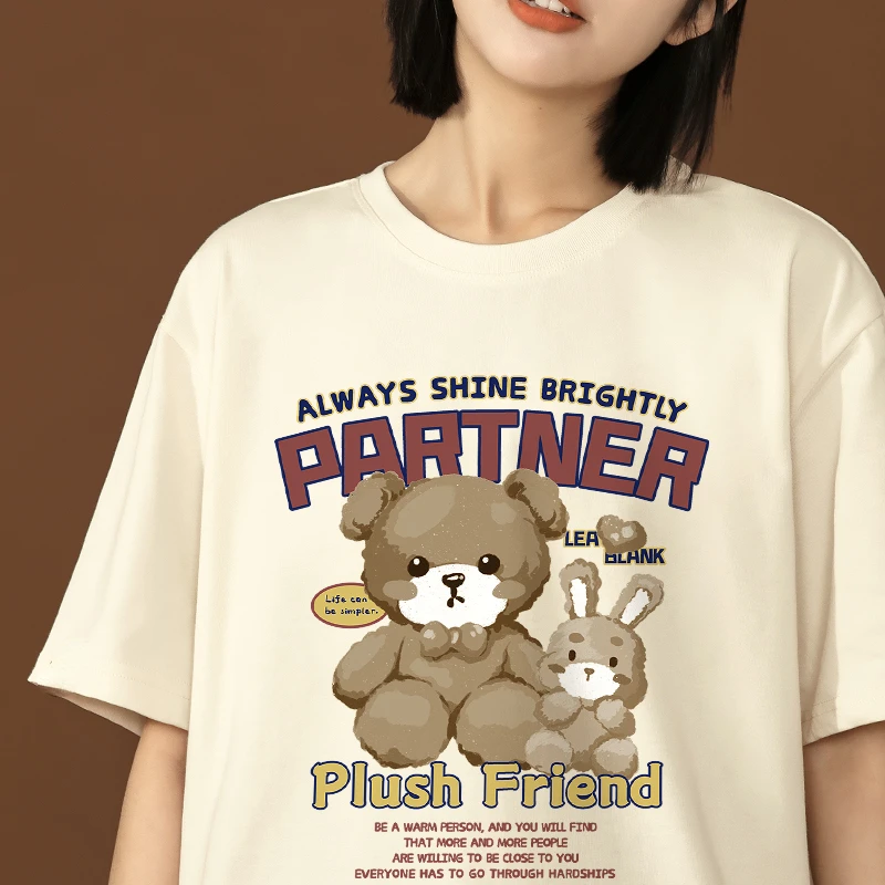 

Cute Bear Graphic Print Oversized T-Shirt Women O-Neck Goth Casual Harajuku Grunge Y2k Tops Tees Pullover Vintage Clothes