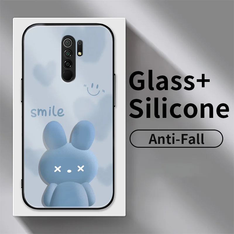 

For Xiaomi Redmi 9 9 Prime 9A 9i 9C NFC 9T 10A A1 GO S2 Note 9 Poco M2 C31 Gradient Love Rabbit Tempered Glass Phone Case