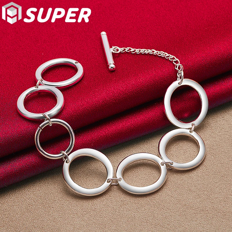 

925 Sterling Silver Round Circle O Ring Chain Bracelet For Women Fashion Charm Wedding Engagement Party Jewelry