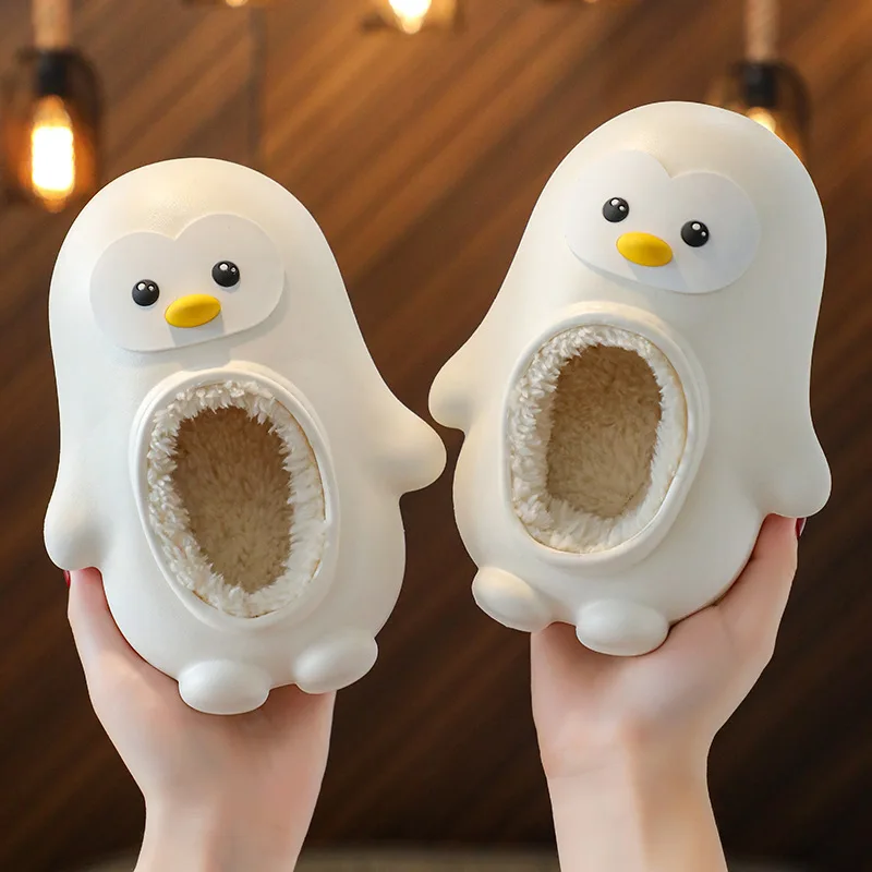Cartoon Penguin Baby Plush Slippers Winter Warm Kids Home Slippers Waterproof Anti-Slip Toddler Indoor Slipper Child Furry Shoes