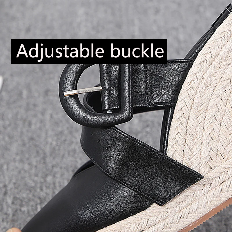 RYAMAG Wedge Slippers Heel Thick Bottom New Summer Buckle Women's Shoes High Straw Woven Hemp Rope Sole Large Size |