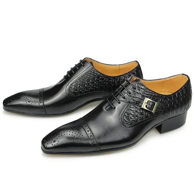 Nice Men Black Brown Leather Oxford Brogue Dress Shoes Office mens leather Mens Pair with suit jeans Side Lace Up Buckle stylish 6