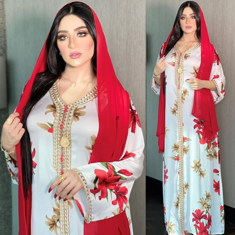 White Arabic Maxi Dresses For Women Abaya Dubai Turkey Islam Kaftan Muslim Hijab Dress Robe Longue  Djellaba Femme Musulmane