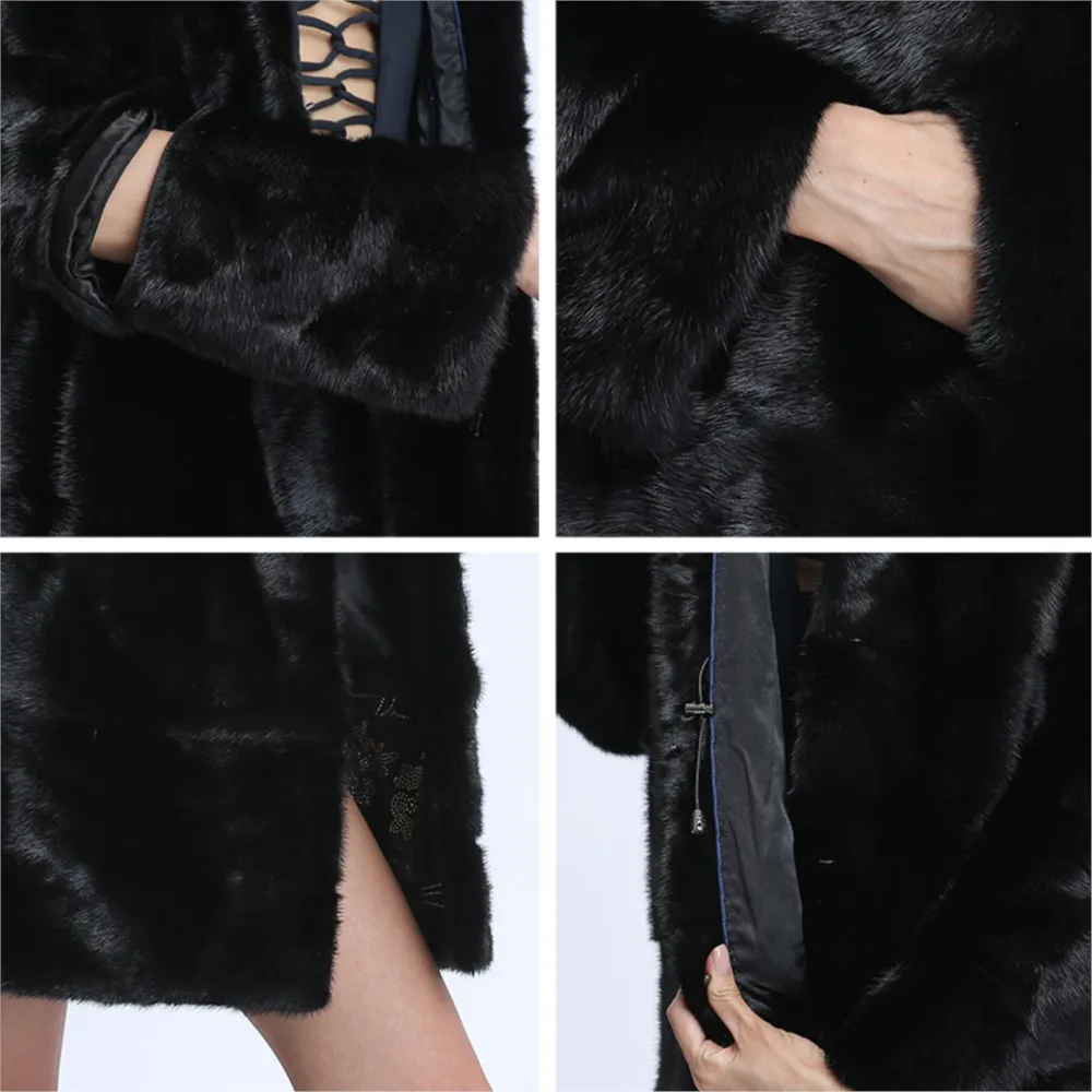 Fur Coat Real Mink Women Transformer Winter Coats Plus Size Fur Women Clothes Russian Black Mink Hooded Thick Warm Outwear 2022