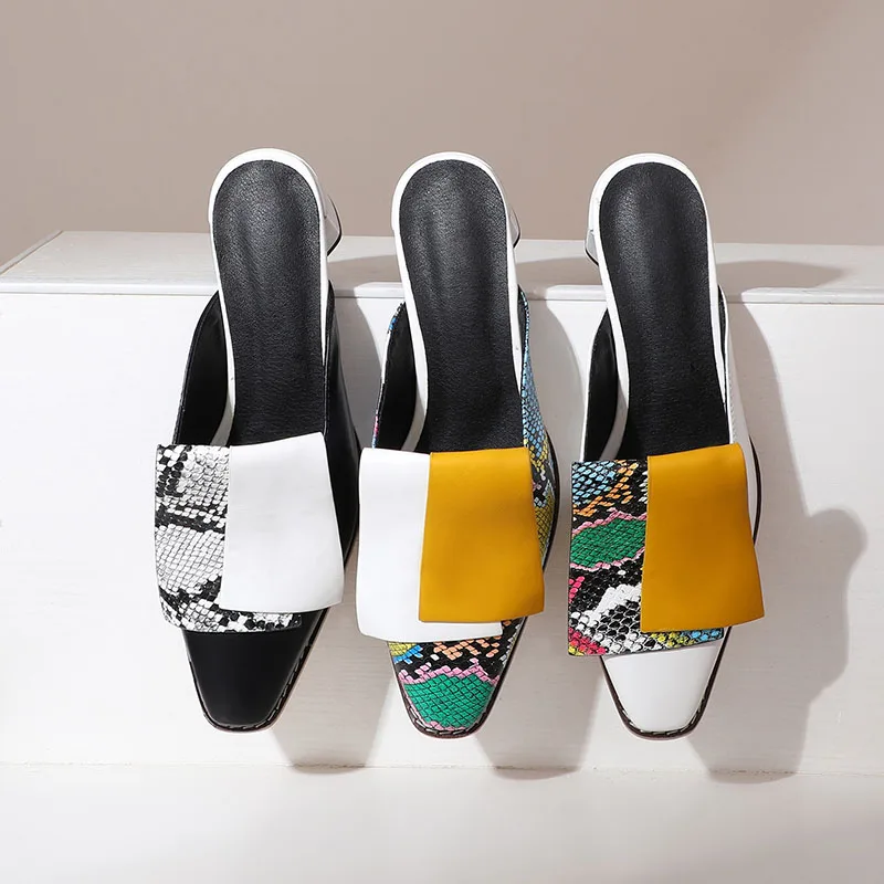 Женские тапочки Phoentin со змеиным принтом новинка 2025 туфли-мюли разноцветные туфли