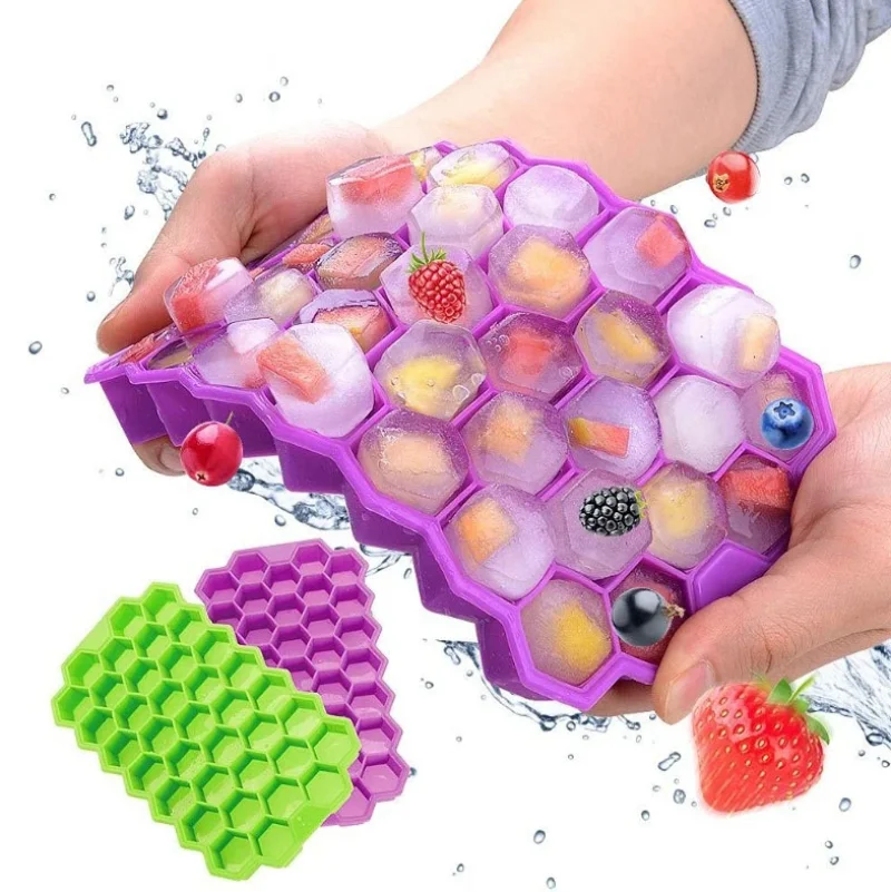 

37 Grids Ice Tray Mold Honeycomb Silicone Ice Cube Maker Molds with Lids Popsicle Mould Freezer Cocktail Gadgets Kitchen Tools