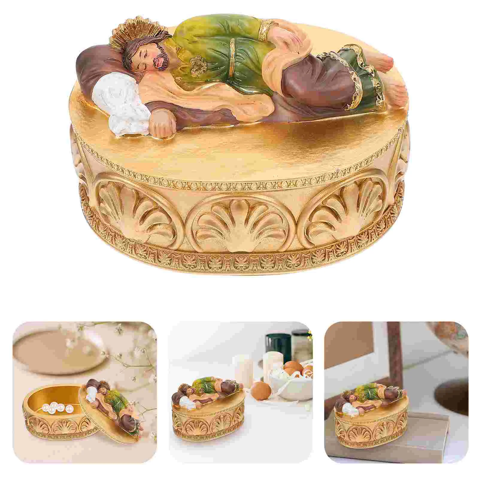 

Jewelry Box Trinket Display Religious Gift Statue Case Desktop Sleeping Storage Holder Figurine Catholic St Vintagering