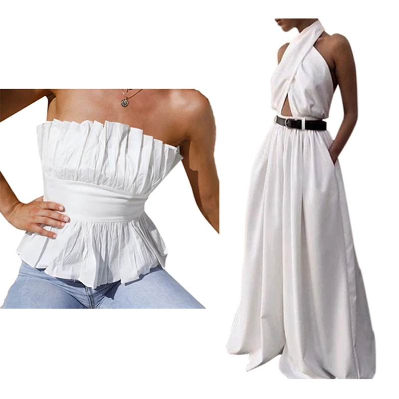 

Backless Slim Bottoming Tube Top Vest White L & Women's Jumpsuit Sexy Sleeveless Halter Jumpsuit White S Without Belt