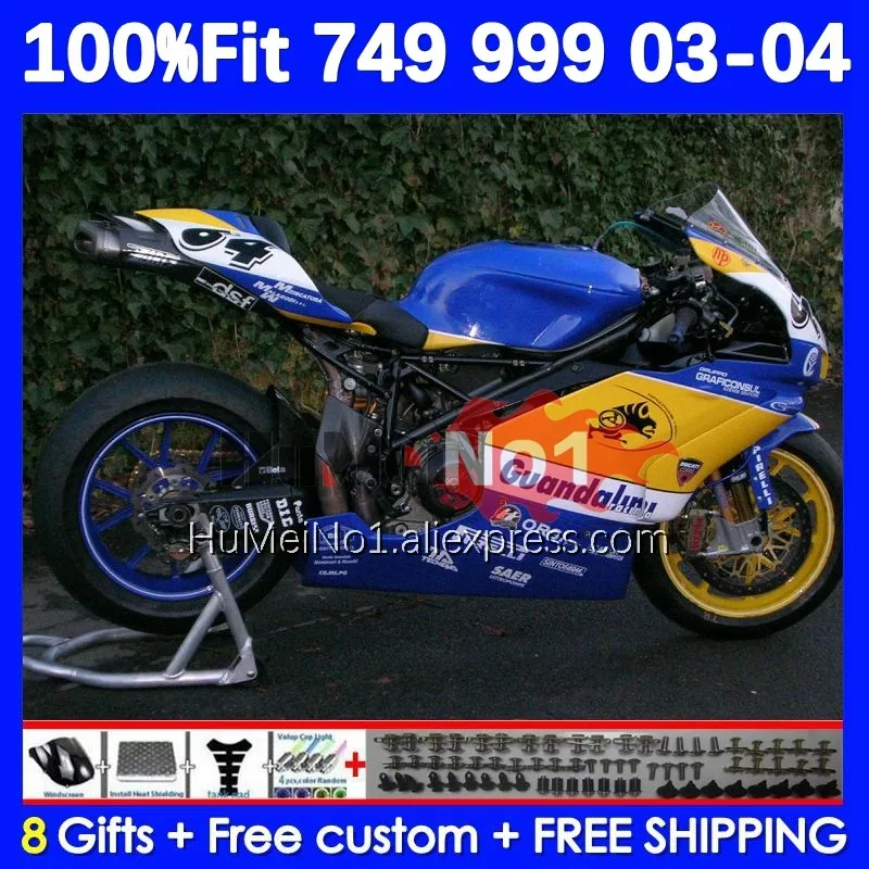 

Injection Body For DUCATI 749S 999S blue yellow 749 999 S R Bodywork 121No.100 749-999 03 04 749R 999R 2003 2004 OEM Fairing Kit