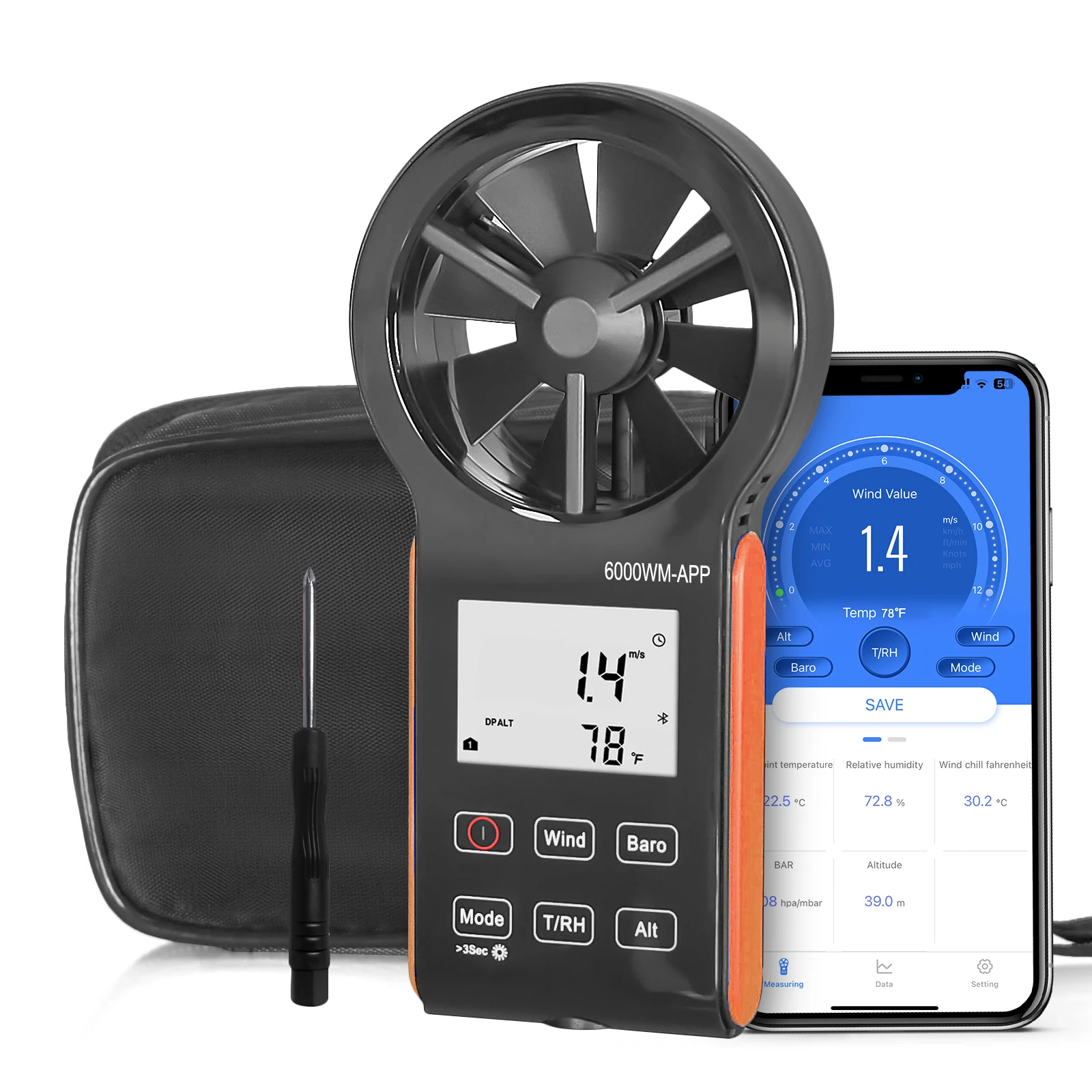 BTMETER BT-6000WM-APP Цифровой Анемометр