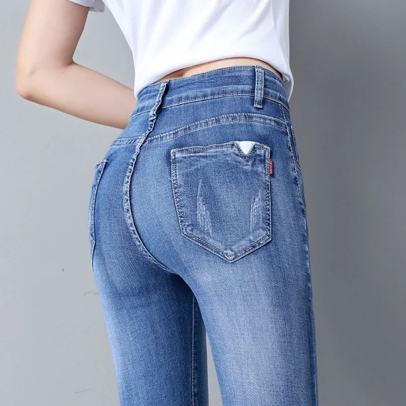 Women Summer Jeans Loose Denim Pencil Capri Pants Female High Waist Calf Length Trousers Pantalones Vaqueros Mujer Femme E52