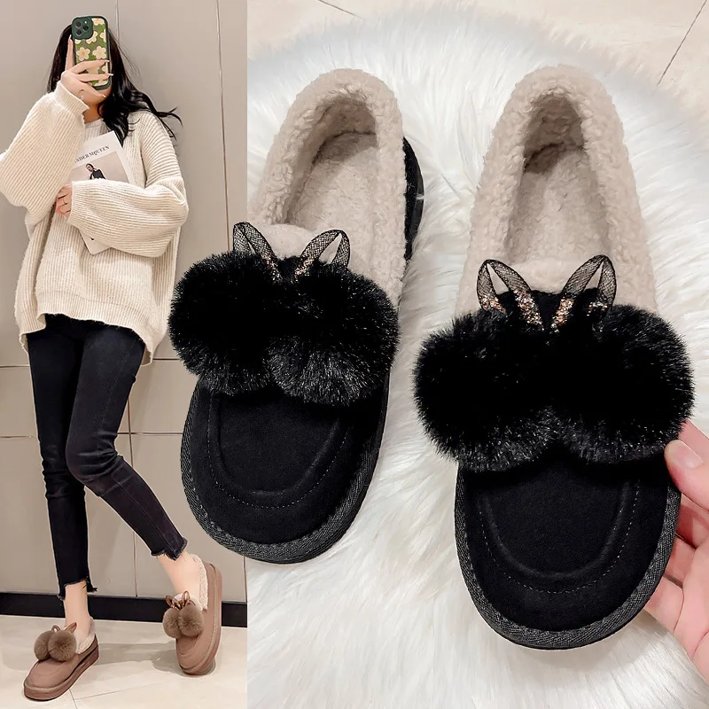 2023 Women Winter Boots Thicken Plush Velvet Ankle Boots Faux Suede Slip-on Comfortable Cotton Shoes for Women Snow Boots Flats