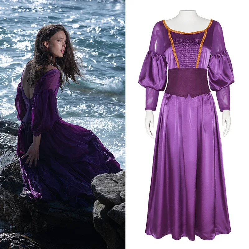 

-Little Mermaid costume for women, purple long dress for Halloween