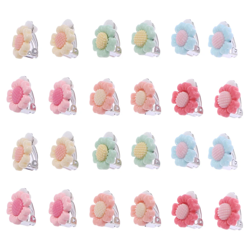 

12 Pairs Sunflower Children Earrings Girls Ear Clips Children Decorative Earrings