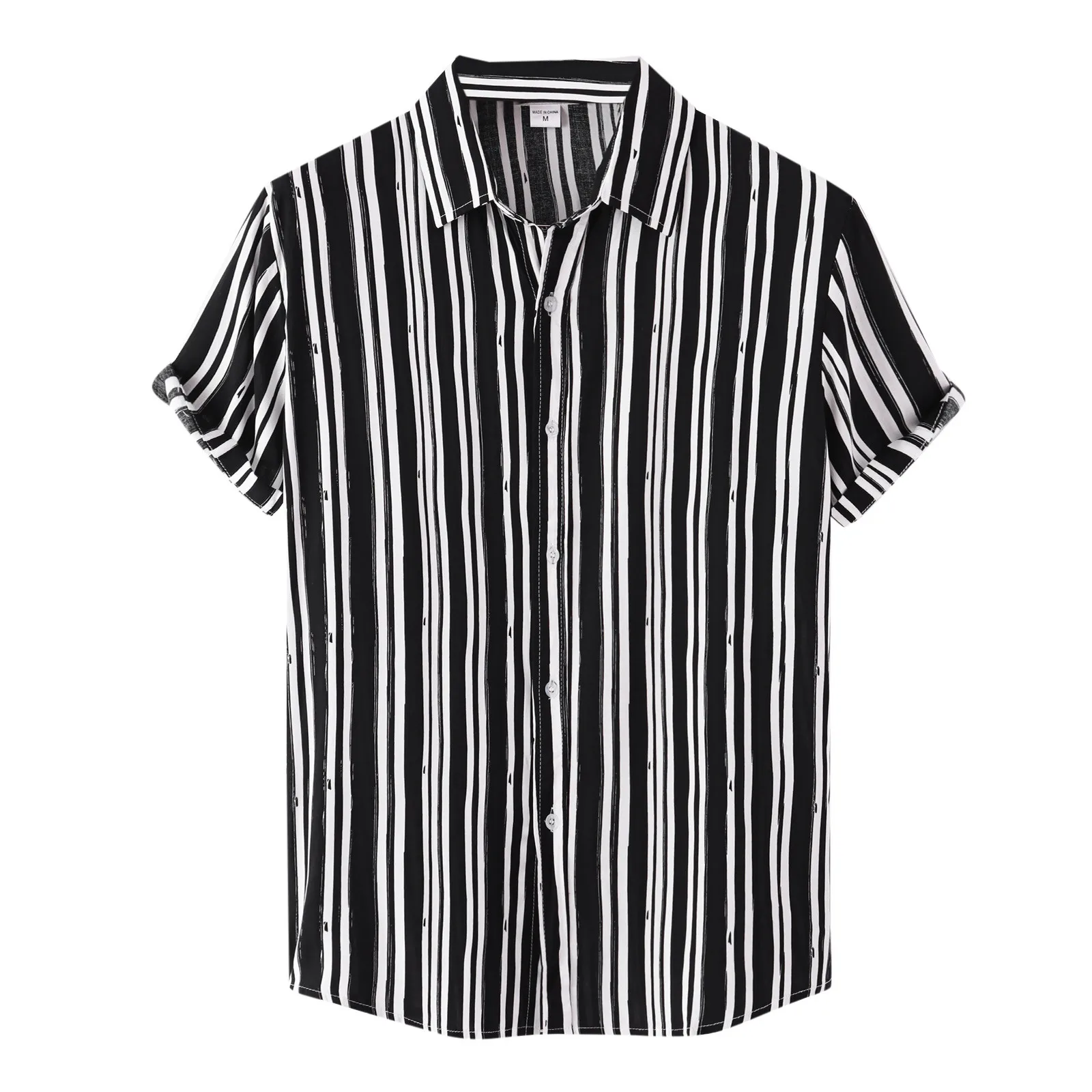 

2022 Men's Shirt Striped Print Men Slim Shirts Turn-down Collar Top Short Sleeve Buttons Closure Business Shirt Male Clothing
