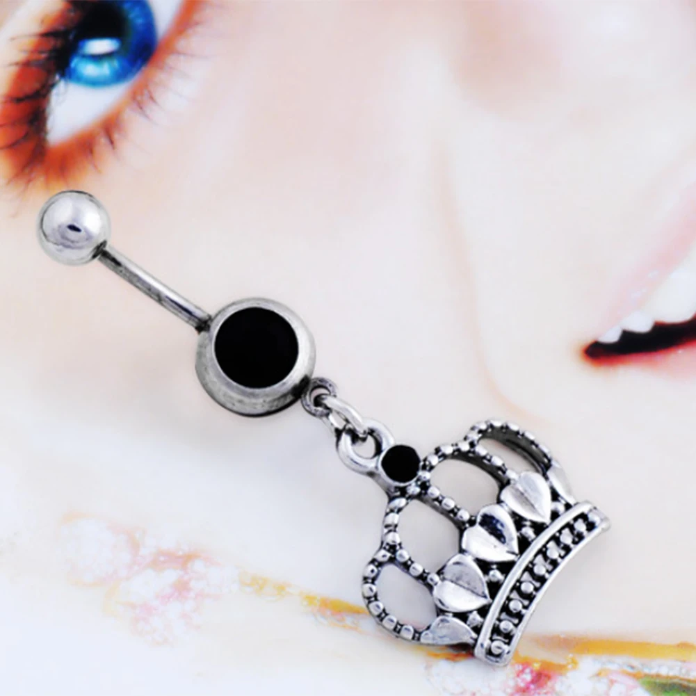 

1 Piece Women Imperial Crown Belly Button Ring Body Piercing Jewelry Navel Surgical Steel Bar NEW