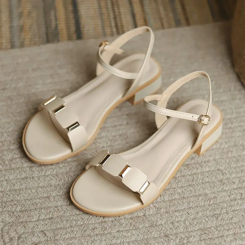 

Сандалии женские универсальные на толстом каблуке, дышащие босоножки с плоской подошвой, модная простая обувь, лето 2023